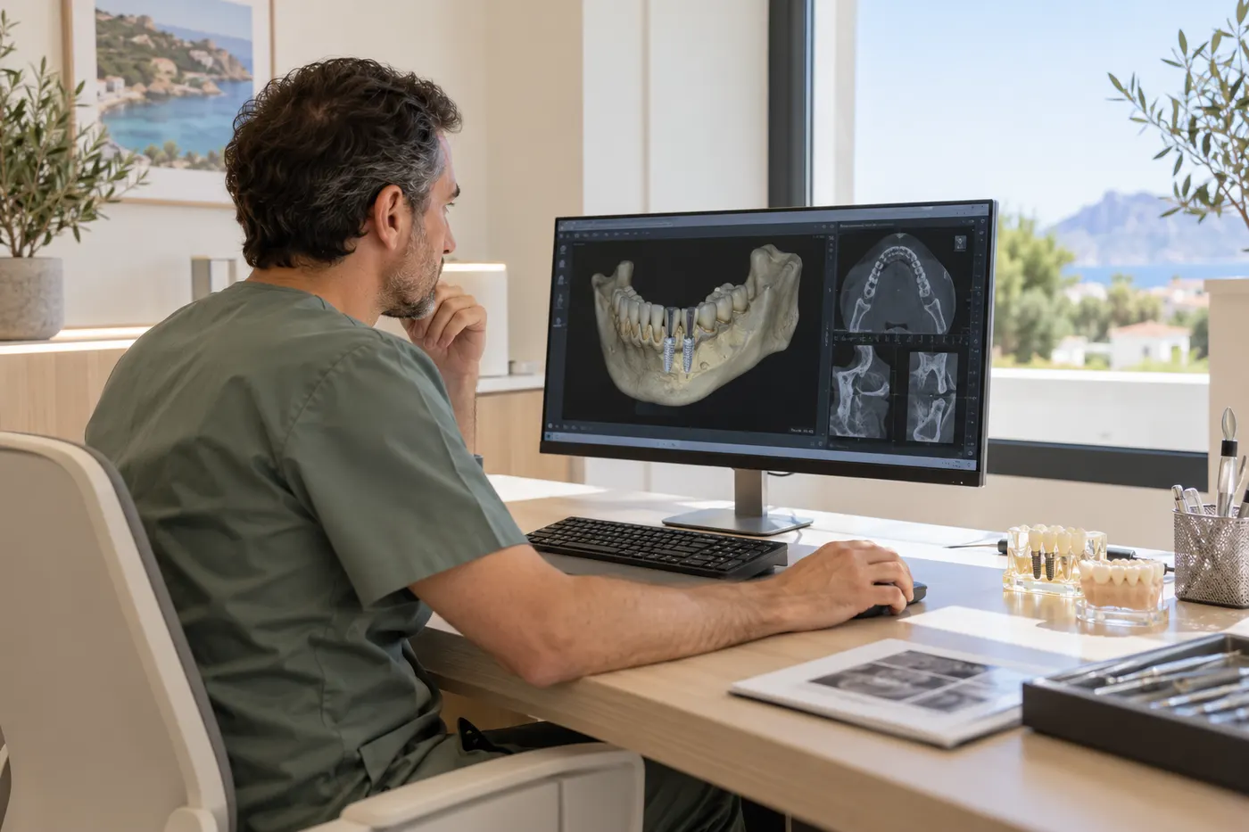 Pianificazione implantare su immagini 3D a monitor (immagine illustrativa)